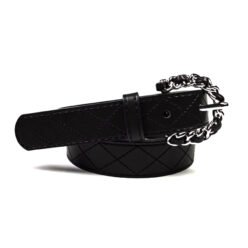 Sewing Thread Ladies Rhombus Pattern Stitching PU Leather Belt with Pin Buckle  for Dress