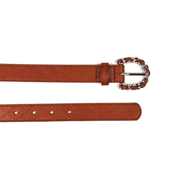 Sewing Thread Ladies Rhombus Pattern Stitching PU Leather Belt with Pin Buckle for Dress - Image 6