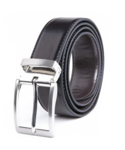 Black Brown Reversible Pin Belt Buckle Mens PU Leather Belt