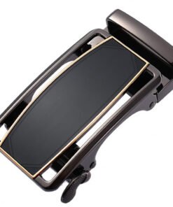 Dress Black Leather Belt Ratchet Automatic Buckle Mens