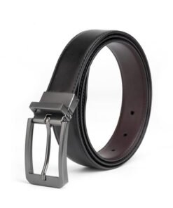 Dress Thin Black Leather Belt Reversible Belt Buckle