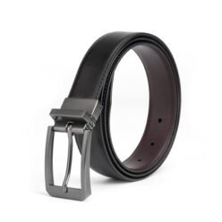 Dress Thin Black Leather Belt Reversible Belt Buckle LA1001