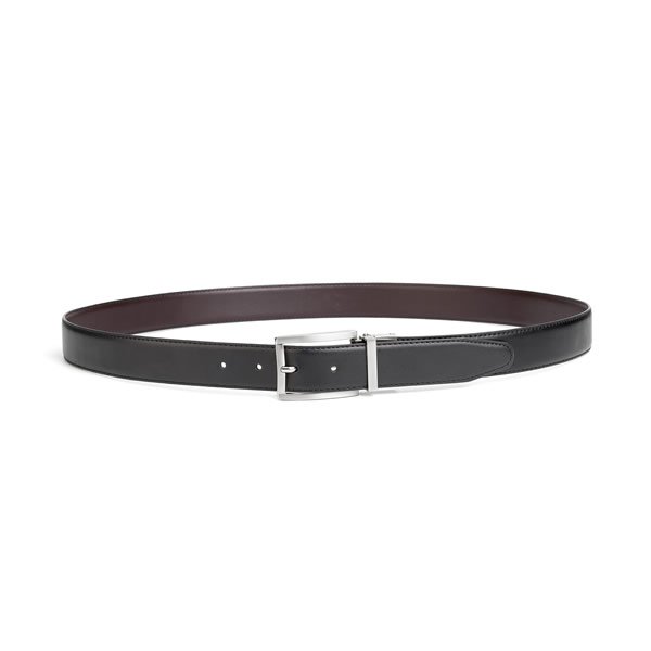 Dress Thin Black Leather Belt Reversible Belt - Image 3