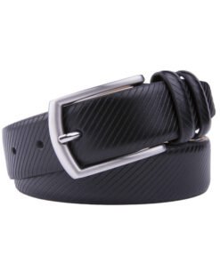 Alternative view of Black Dress Debossed Genuine Leather Belt Mens Deisgner Belt