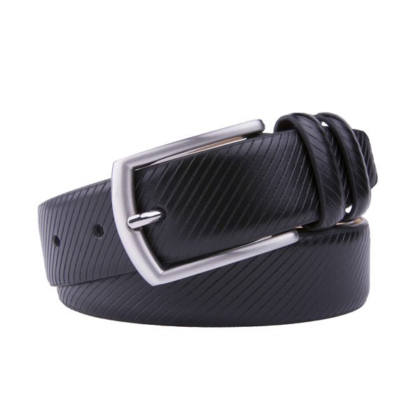 Black Dress Debossed Genuine Leather Belt Mens Deisgner Belt - Image 2