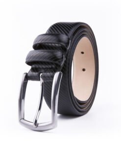 Black Dress Debossed Genuine Leather Belt Mens Deisgner Belt