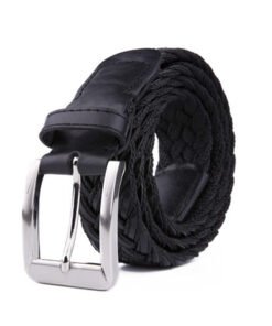 Black Casual Polo Braided Fabric Genuine Leather Belt