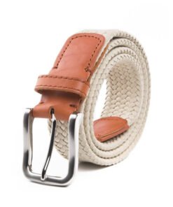Casual Golf Woven Fabric Full Grain Leather Belt Men