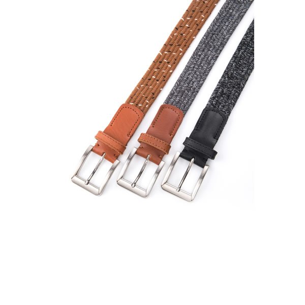 Casual Golf Multicolor Cotton Woven Elastic Stretch Leather Belt Men - Image 4
