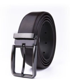 Gun Metal Reversible Belt Buckle Mens PU Leather Belt