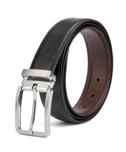 Silver Metal Reversible Belt Buckle PU Leather Belt for Men