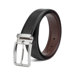 Silver Metal Reversible Belt Buckle PU Leather Belt for Men LA1178