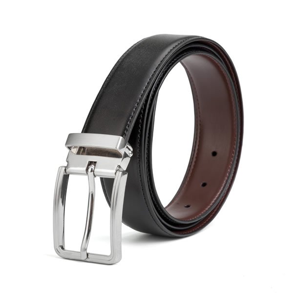 Silver Metal Reversible Belt Buckle PU Leather Belt for Men LA1178