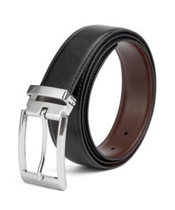 Silver Reversible Pin Belt Buckle PU Leather Belt Men