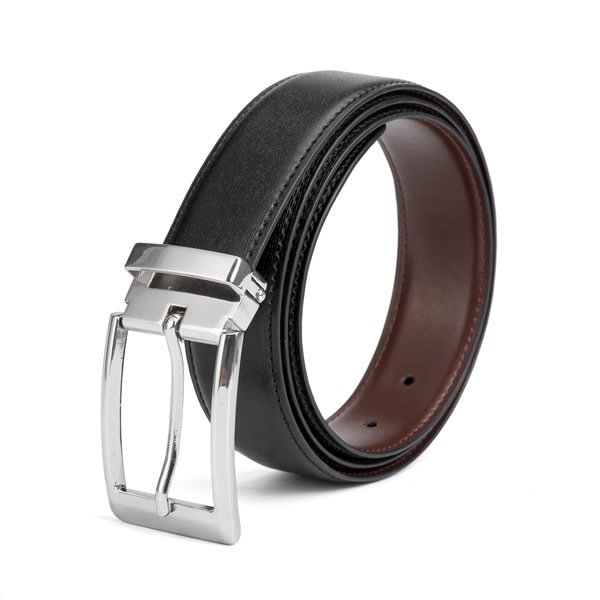 Silver Reversible Pin Belt Buckle PU Leather Belt Men LA1180