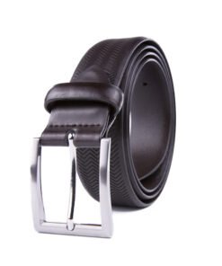 Black Adjustable Engraved Full Grain Genuine Leather Belt Men