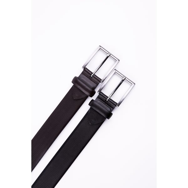 Black Adjustable Engraved Full Grain Genuine Leather Belt Men LA1215 - Image 3