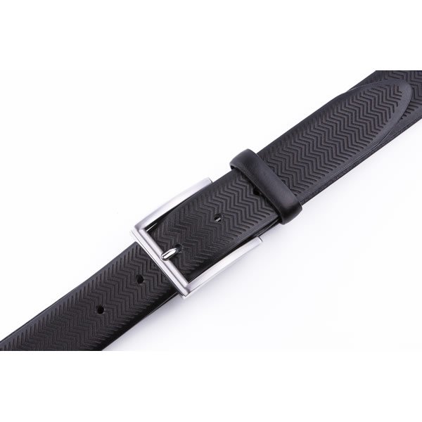 Black Adjustable Engraved Full Grain Genuine Leather Belt Men LA1215 - Image 4