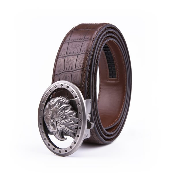 Black Eagle Antique Silver Retro Westen Crocodile Automatic Mens Leather Belt
