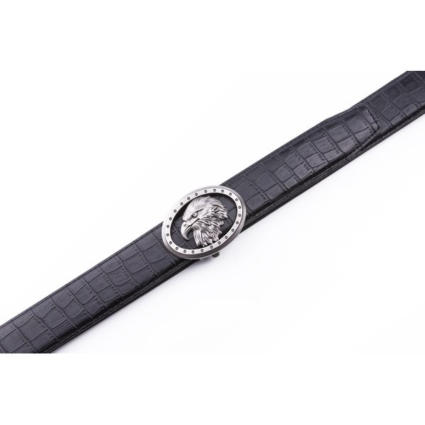 Black Eagle Antique Silver Retro Westen Crocodile Automatic Mens Leather Belt - Image 3