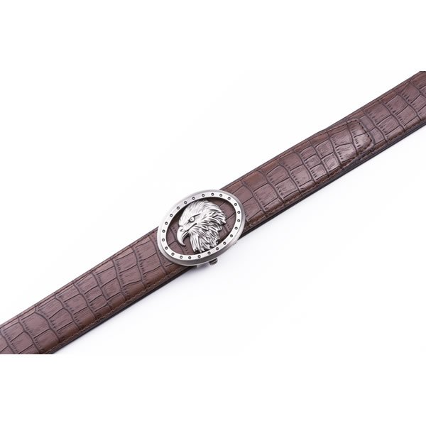 Black Eagle Antique Silver Retro Westen Crocodile Automatic Mens Leather Belt - Image 4