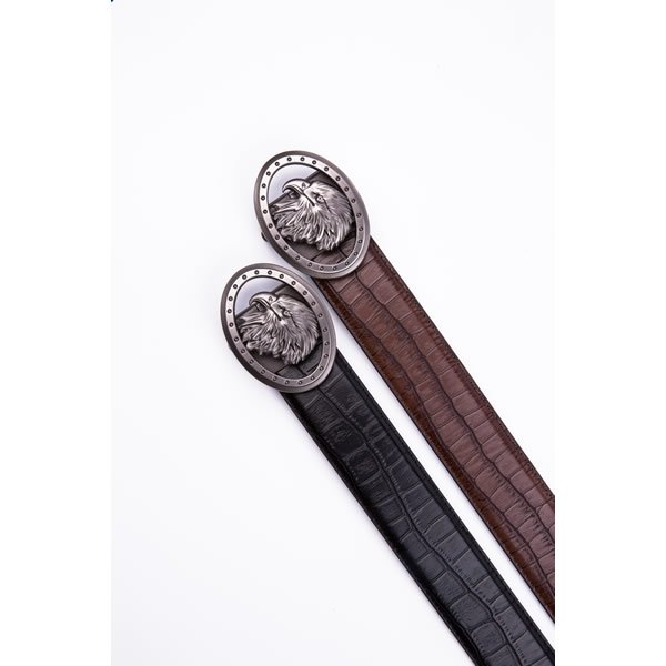 Black Eagle Antique Silver Retro Westen Crocodile Automatic Mens Leather Belt - Image 5