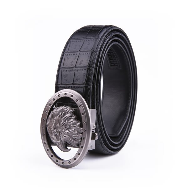 Black Eagle Antique Silver Retro Westen Crocodile Automatic Mens Leather Belt - Image 6