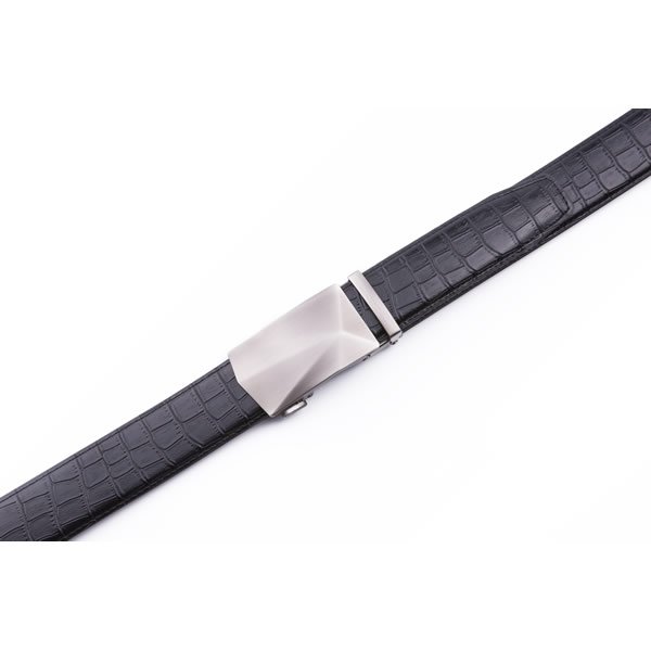 Black Dress Crocodile Debossed Genuine Leather Belt Slide Belt - Image 3