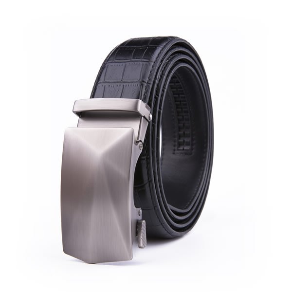 Black Dress Crocodile Debossed Genuine Leather Belt Slide Belt - Image 6