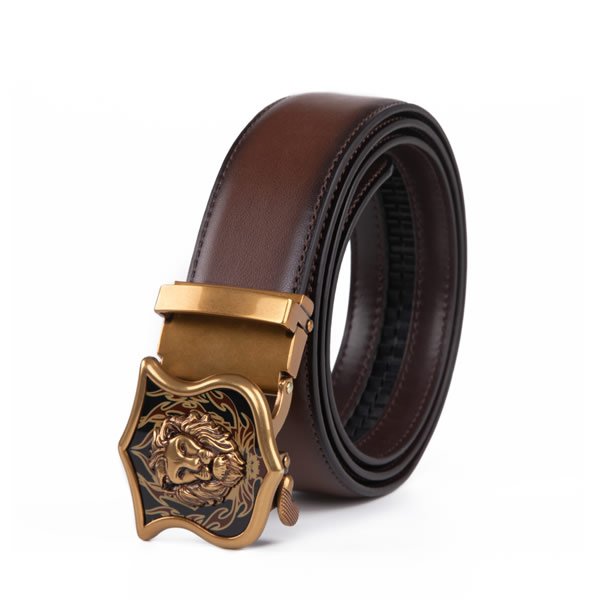 Lion Ratchet Mens Leather Belt Western Antique Automatic Belt Buckle - Image 4