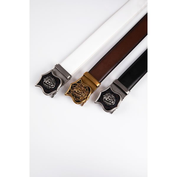 Lion Ratchet Mens Leather Belt Western Antique Automatic Belt Buckle - Image 5