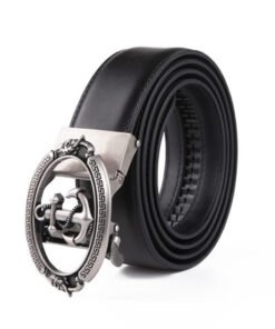Black Anchor Automatic Buckle Ratchet Mens Leather Belt
