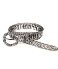 Women  Rhinestone Belt Sparkle Silver Chain with O Ring Buckle