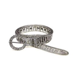 Women  Rhinestone Belt Sparkle Silver Chain with O Ring Buckle