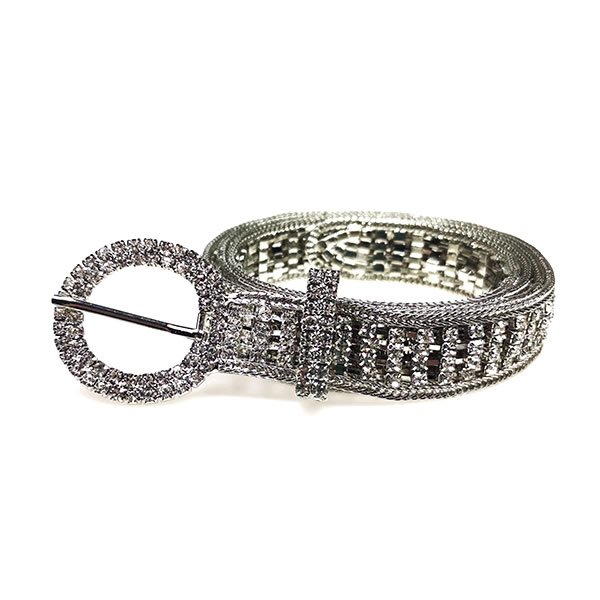Women Rhinestone Belt Sparkle Silver Chain with O Ring Buckle - Image 4