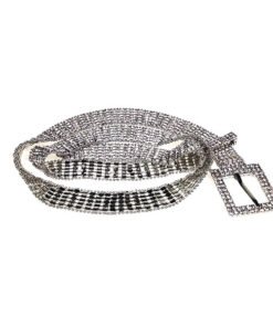 Women Sparkly Diamond Studded Silver Chain Waistband Belt for Jeans