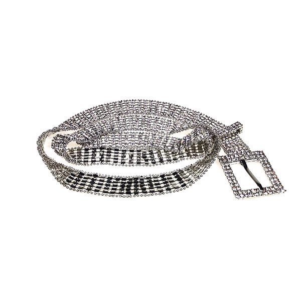 Women Sparkly Diamond Studded Silver Chain Waistband Belt for Jeans