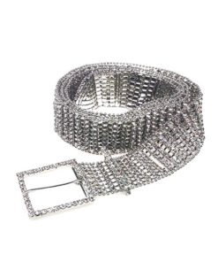 Womens Bling Diamond Shiny Silver Chain Belts
