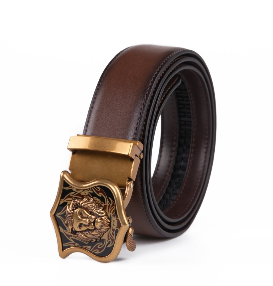 Lion Ratchet Mens Leather Belt Western Antique Automatic Belt Buckle LA2082 - Image 7