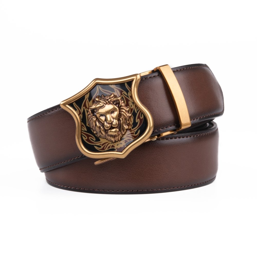 Lion Ratchet Mens Leather Belt Western Antique Automatic Belt Buckle LA2082 - Image 8