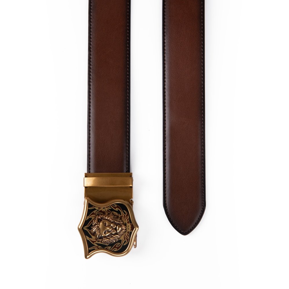 Lion Ratchet Mens Leather Belt Western Antique Automatic Belt Buckle LA2082 - Image 9